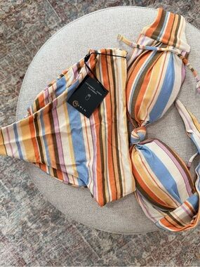 Skatie Striped Bikini Top and Bottom in Orange, Blue, Pink, Cream, Brown